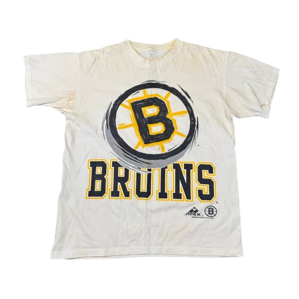 Vintage 1993 Apex One Boston Bruins NHL T-Shirt Cream Mens XL Graphic Tee